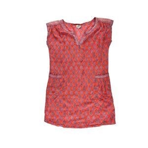 ARIZONA | Anokhi Size 12 L Cotton Orange Red Batik Printed V Neck Mini Dress